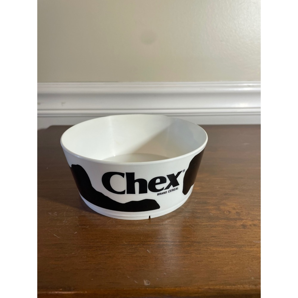 Vintage Chex Cereal Deka Plastic Bowl Cow Print Black White Made in USA 6 inch